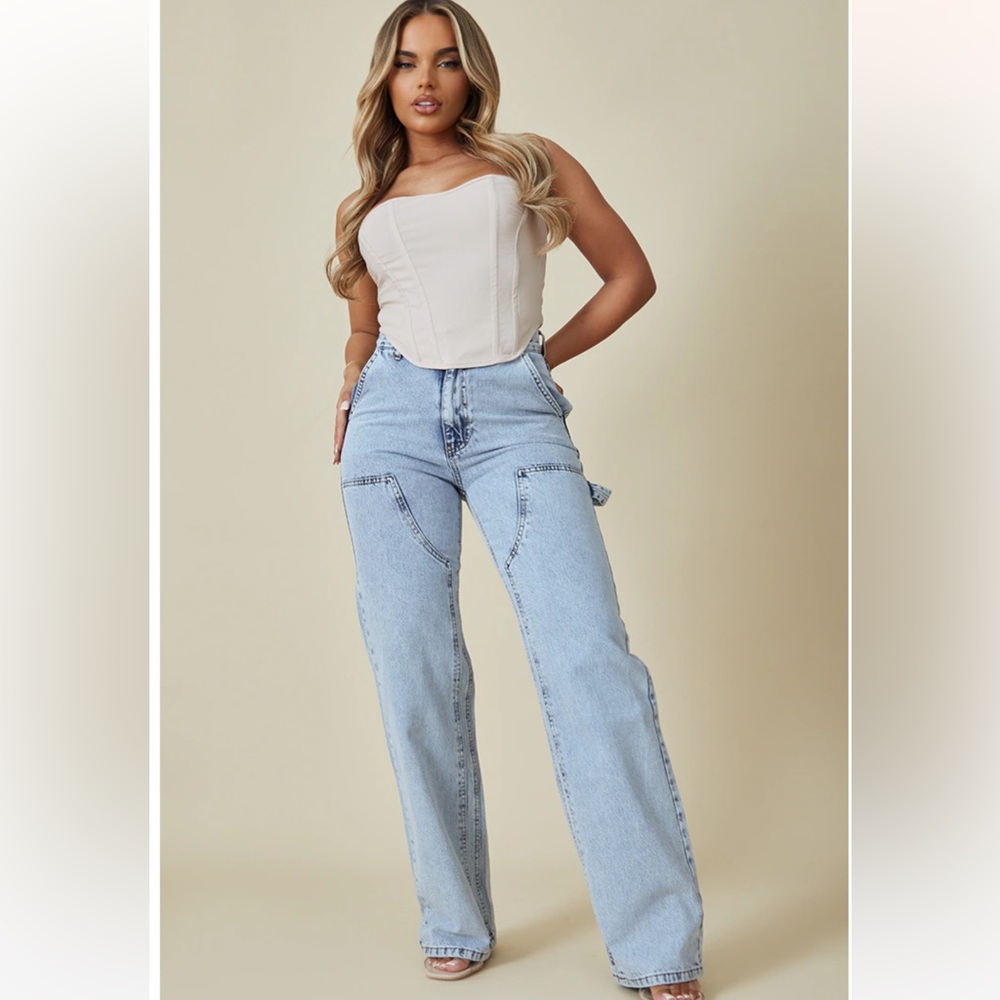 Front button/ zip straight leg jeans